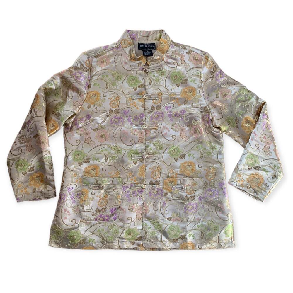 Robert Louis womens large vintage silk Asian inspired blazer jacket floral